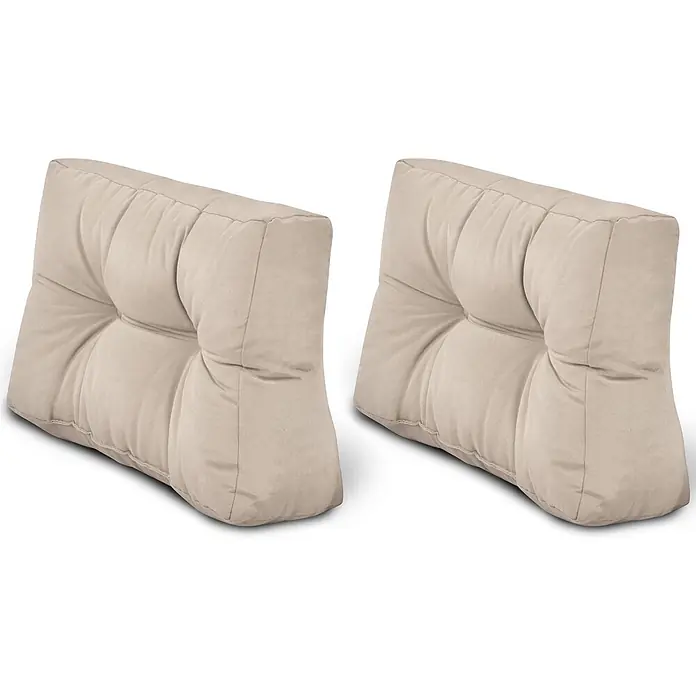 Beautissu Sitzauflage Eco Style - Europalette, 2 Stk., L x B x H: 60 x 40 x 20 cm, Polyester, Beige - Zwei beige, getuftete Rückenstützkissen.