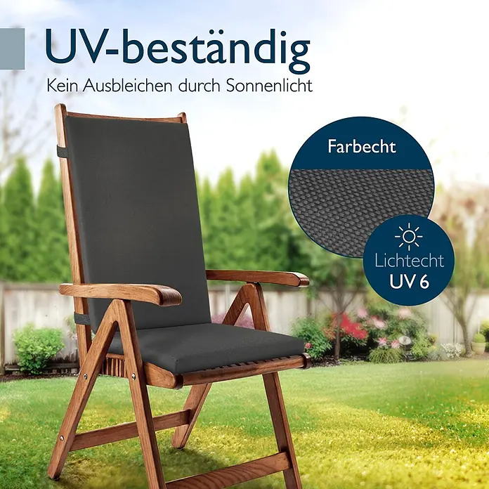 Beautissu Sitzauflage QD-HL - Hochlehner, 1 Stk., Polyester, Anthrazit - Holzklappstuhl mit dunkelgrauen Polstern, UV-beständig und farbecht.