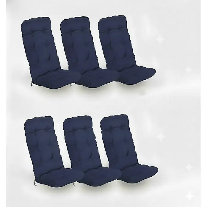 Beautissu Sitzauflage Flair HL - Hochlehner, 6 Stk., L x B x H: 120 x 50 x 8 cm, Polyester, Dunkelblau - Sechs marineblaue, getuftete Outdoor-Stuhlkissen.
