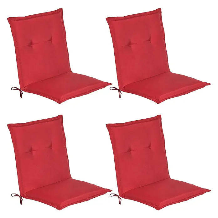 Beautissu Sitzauflage Loft Nl - Niederlehner, 4 Stk., Polyester, Rot - Vier rote Stuhlkissen mit Bändern, passend für Garten- oder Terrassenmöbel.