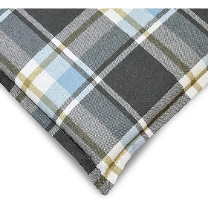 Beautissu Sitzauflage Sunny NL - Niederlehner, 2 Stk., L x B x H: 100 x 50 x 6 cm, Polyester, Blau - Karierter Stoff in Grau-, Hellblau-, Weiß- und Beigetönen, gefaltet.