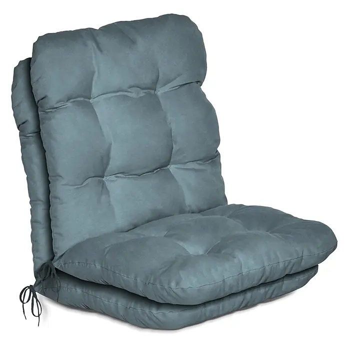 Beautissu Sitzauflage Flair - Niederlehner, 2 Stk., L x B x H: 100 x 50 x 8 cm, Polyester, Taubenblau - Klappbares, gestepptes dunkelblaugrünes Bodenkissen mit Bändern für flexibles, bequemes Sitzen.