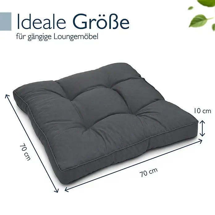 Beautissu Sitzauflage XLuna - Outdoor Lounge, 1 Stk., Polyester, Graphitgrau - Dunkelgraues, gestepptes Loungekissen, 70x70x10 cm, ideal für Loungemöbel.