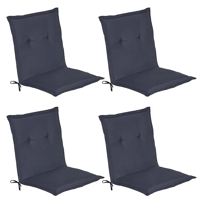 Beautissu Sitzauflage Loft Nl - Niederlehner, 4 Stk., L x B x H: 100 x 50 x 6 cm, Polyester, Dunkelblau - Vier dunkelgraue Stuhlkissen mit Bändern zur Befestigung.