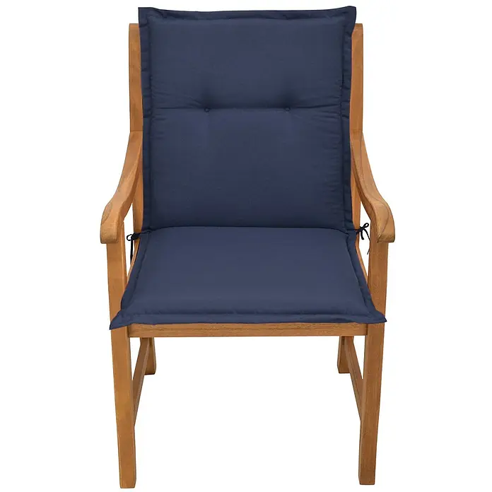Beautissu Sitzauflage Loft Nl - Niederlehner, 4 Stk., L x B x H: 100 x 50 x 6 cm, Polyester, Dunkelblau - Gartenstuhl aus Holz mit dunkelblauem, gepolstertem Kissen.