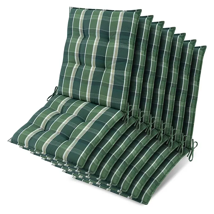 Beautissu Sitzauflage Sun-NL - Niederlehner, 7 Stk., Polyester, Grün - Set grüne karierte Stuhlkissen mit Bindebändern.