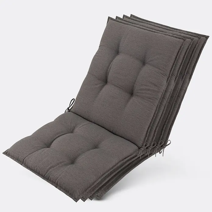 Beautissu Sitzauflage Sun-NL - Niederlehner, 4 Stk., L x B x H: 100 x 50 x 8 cm, Polyester, taupe-uni - Stapel aus drei grauen, gesteppten Liegestuhlauflagen mit Bindebändern.