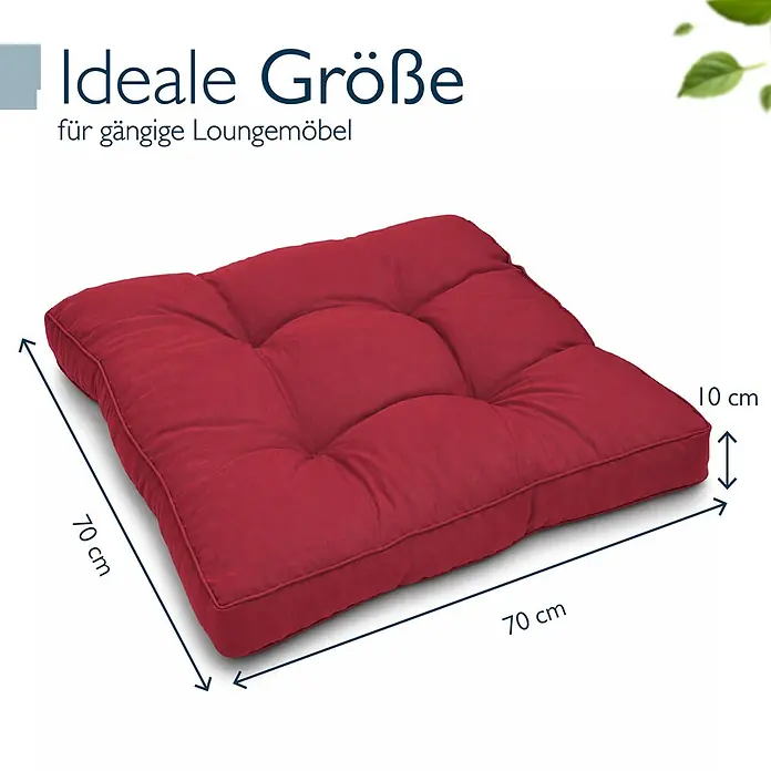 Beautissu Sitzauflage XLuna - Outdoor Lounge, 1 Stk., Polyester, Rot - Rotes, gestepptes Lounge-Kissen, 70x70x10 cm, ideal für Loungemöbel.