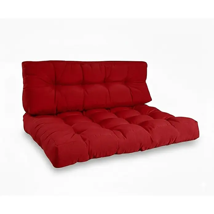 Beautissu Sitzauflage Eco Style - Europalette, 1 Stk., Polyester, Rot - Rotes getuftetes zweiteiliges Sofakissen-Set mit einer Plüschsitzfläche und einer bequemen Rückenlehne.