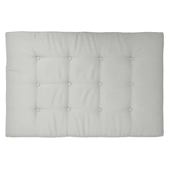 Beautissu Sitzauflage ECO Elements - Europalette, 1 Stk., L x B x H: 120 x 80 x 15 cm, Polyester, Hellgrau - Hellgraues, rechteckiges Kissen oder Matratze aus Stoff mit Knöpfen.