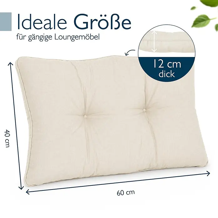 Beautissu Sitzauflage XLuna - Outdoor Lounge, 1 Stk., Polyester, Natur - Hellbeiges, getuftetes Kissen, 60x40x12 cm, ideal für Loungemöbel.