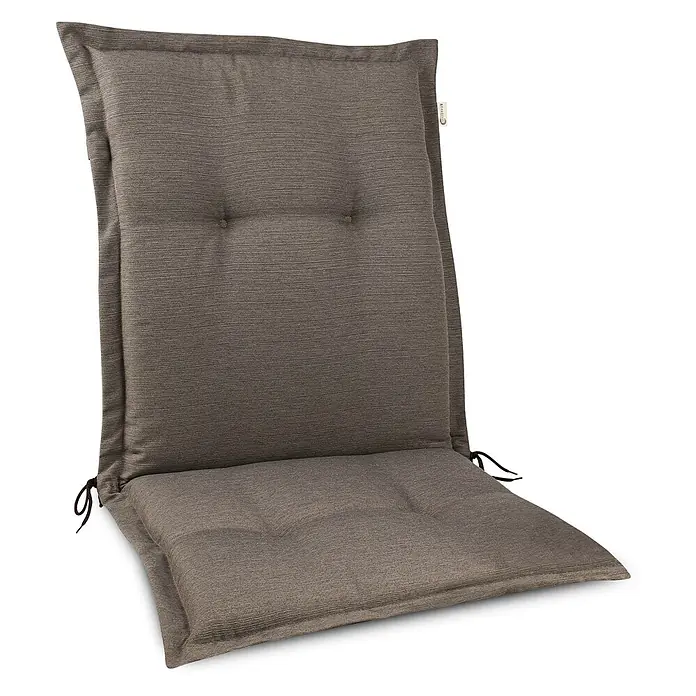 Beautissu Sitzauflage HighLux NL - Niederlehner, 1 Stk., Polyester, Taupe - Strukturierte graue Stuhlauflage mit Knöpfen und seitlichen Bändern für Komfort und Halt.