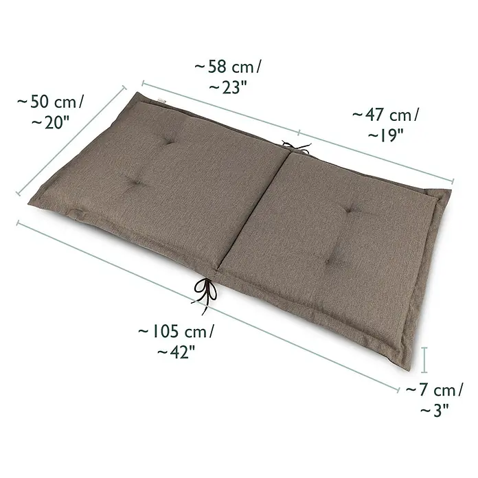 Beautissu Sitzauflage HighLux NL - Niederlehner, 1 Stk., Polyester, Taupe - Braunes, getuftetes, zweiteiliges Kissen mit Bändern und Maßen.