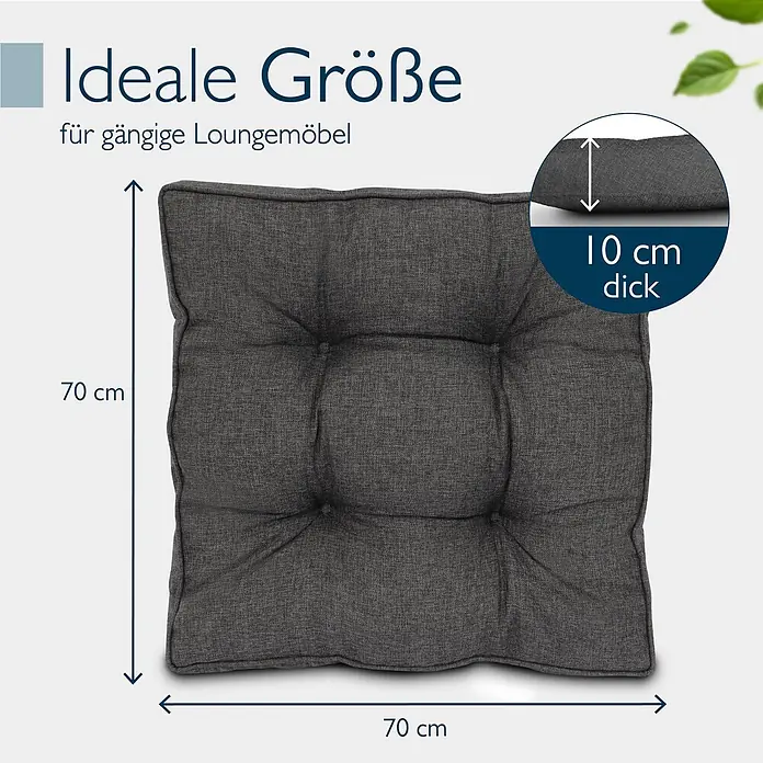 Beautissu Sitzauflage Beauflair - Outdoor Lounge, 1 Stk., Polyester, Graphitgrau - Dunkelgraues, getuftetes Loungekissen, 70x70x10 cm, ideal für Loungemöbel.