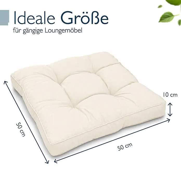 Beautissu Sitzauflage XLuna - Outdoor Lounge, 1 Stk., Polyester, Natur - Helles, gestepptes Sitzkissen, 50x50x10 cm, ideal für Loungemöbel.