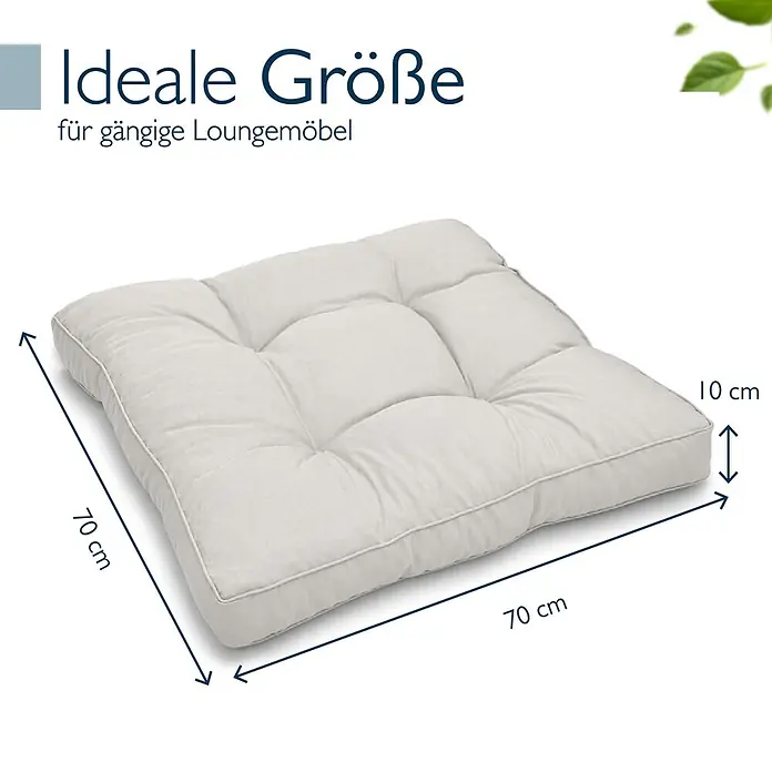 Beautissu Sitzauflage XLuna - Outdoor Lounge, 1 Stk., Polyester, Hellgrau - Hellgraues, getuftetes Lounge-Kissen, 70x70x10 cm, ideal für Loungemöbel.