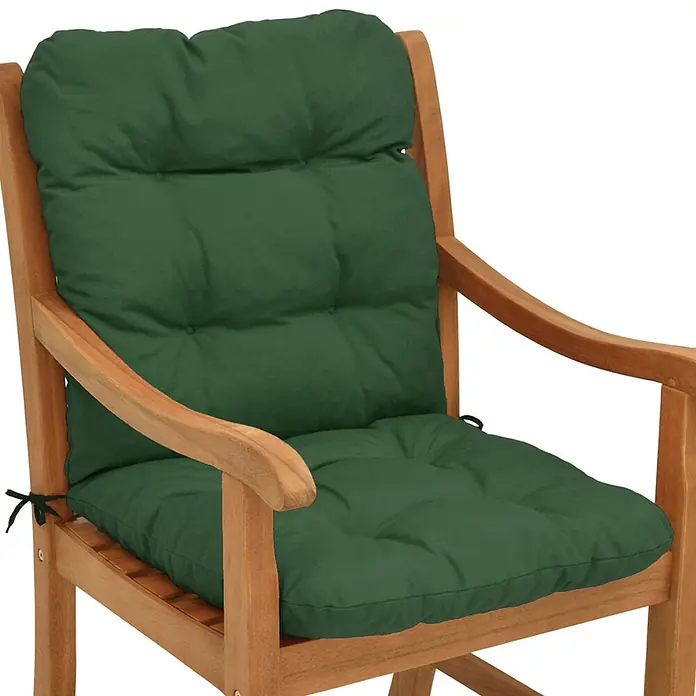 Beautissu Sitzauflage Flair NL - Niederlehner, 4 Stk., L x B x H: 100 x 50 x 8 cm, Polyester, Dunkelgrün - Holzstuhl mit dunkelgrünem Sitz- und Rückenkissen, gesteppt für Komfort.