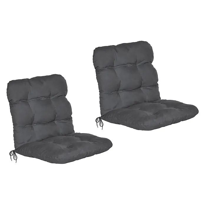 Beautissu Sitzauflage Flair NL - Niederlehner, 2 Stk., Polyester, Graphitgrau - Zwei graue, gesteppte Stuhlkissen mit Bändern zum Befestigen.