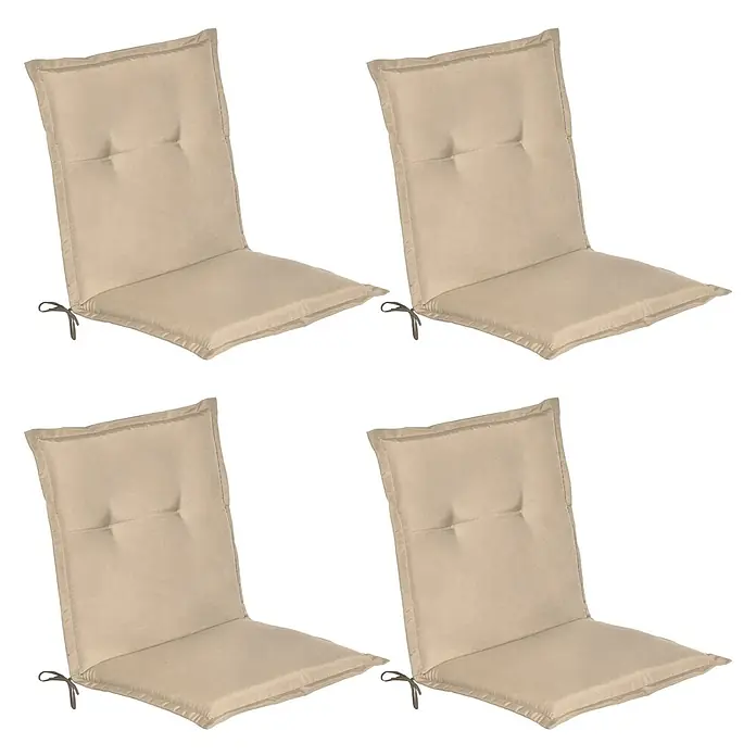 Beautissu Sitzauflage Loft Nl - Niederlehner, 4 Stk., Polyester, Natur - Vier beige gesteppte Stuhlkissen mit Bändern.