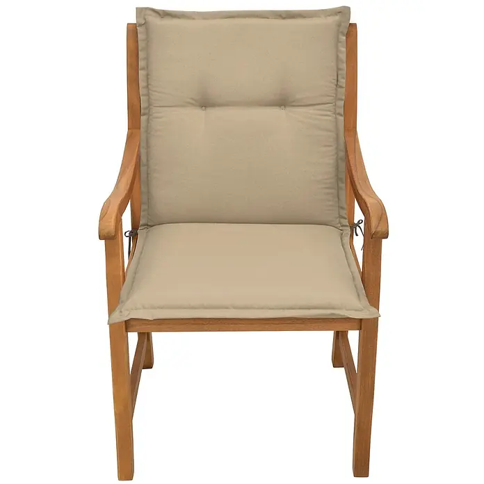 Beautissu Sitzauflage Loft Nl - Niederlehner, 4 Stk., Polyester, Natur - Holz-Armlehnstuhl mit beigem Kissen.