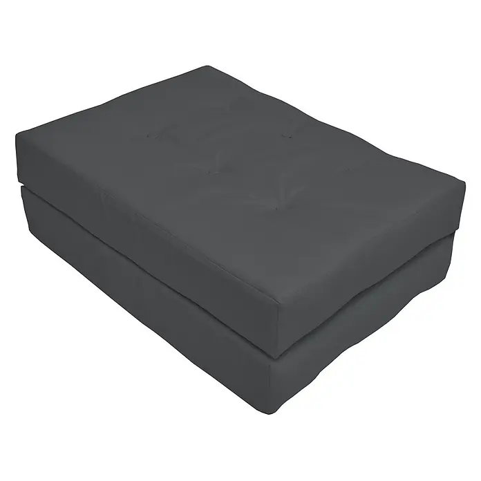 Beautissu Sitzauflage ECO Elements - Europalette, 1 Stk., Polyester, Graphitgrau - Dunkelgraue, getuftete Futonmatratze mit Knöpfen, gefaltet dargestellt.