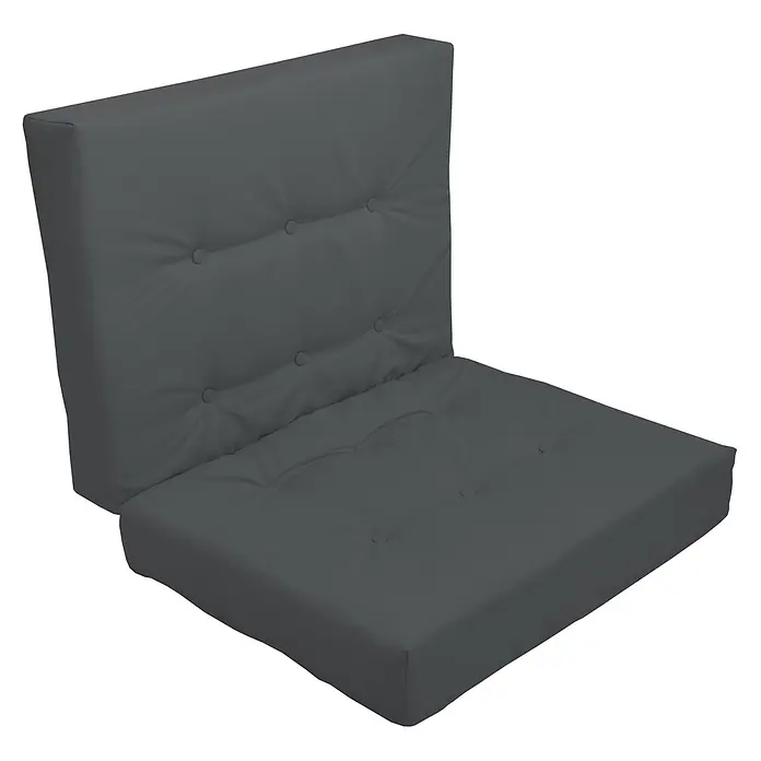 Beautissu Sitzauflage ECO Elements - Europalette, 1 Stk., Polyester, Graphitgrau - Dunkelgraues getuftetes zweiteiliges Kissen-Set für Outdoor- oder Innenmöbel.