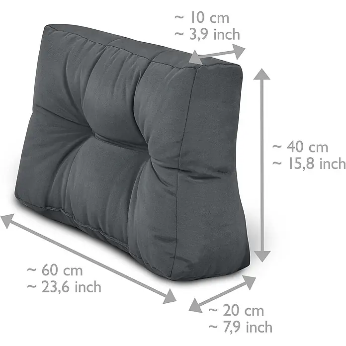 Beautissu Sitzauflage Eco Style - Europalette, 2 Stk., L x B x H: 120 x 80 x 15 cm, Polyester, Graphitgrau - Dunkelgraues Keilkissen aus getuftetem Stoff, das Rückenstütze bietet.