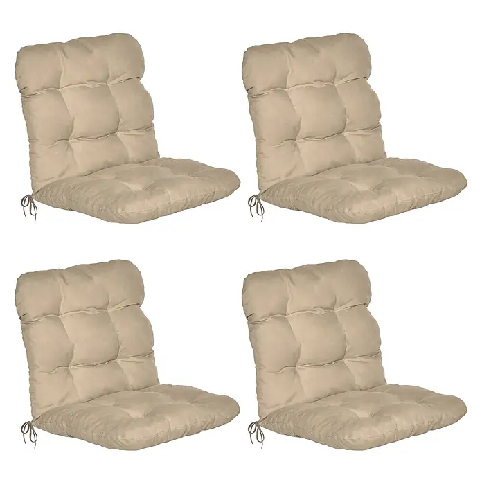 Beautissu Sitzauflage Flair NL - Niederlehner, 4 Stk., Polyester, Natur - Set aus vier beigefarbenen Outdoor-Stuhlkissen mit Bändern.