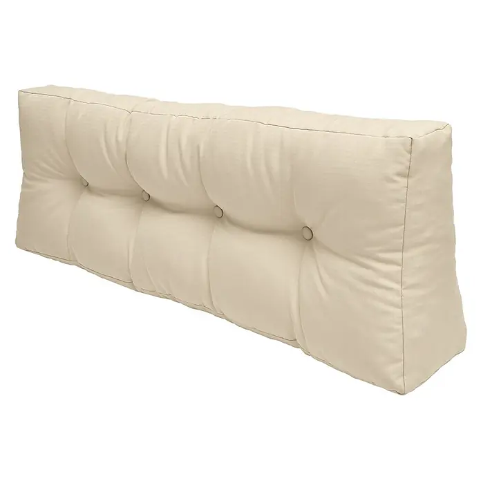 Beautissu Sitzauflage ECO Elements - Europalette, 1 Stk., Polyester, Natur - Helles beiges, rechteckiges Rückenkissen mit Knöpfen und subtiler Streifenstruktur.