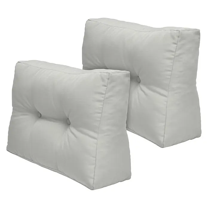 Beautissu Sitzauflage ECO Elements - Europalette, 2 Stk., Polyester, Hellgrau - Zwei weiße, gesteppte Keilkissen aus hellem Stoff, geeignet als Rückenstütze.
