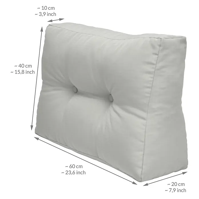 Beautissu Sitzauflage ECO Elements - Europalette, 2 Stk., Polyester, Hellgrau - Hellgraues, gestepptes Keilkissen, 60x40 cm, von 10 auf 20 cm Tiefe zulaufend.