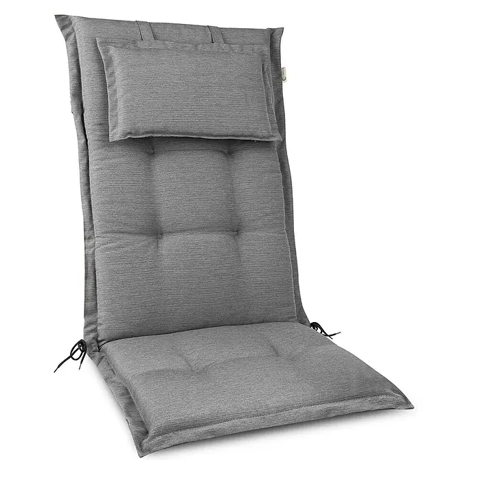 Beautissu Sitzauflage HighLux HL - Hochlehner, 1 Stk., Polyester, Hellgrau - Graues, gestepptes Stuhlkissen mit separatem Kopfpolster und Bändern zur Befestigung, für Komfort.