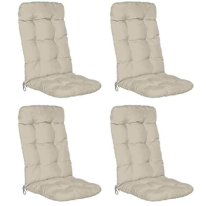 Beautissu Sitzauflage Flair HL - Hochlehner, 4 Stk., L x B x H: 120 x 50 x 8 cm, Polyester, Natur - Set aus 4 getufteten beigefarbenen Stuhlkissen mit Bändern.