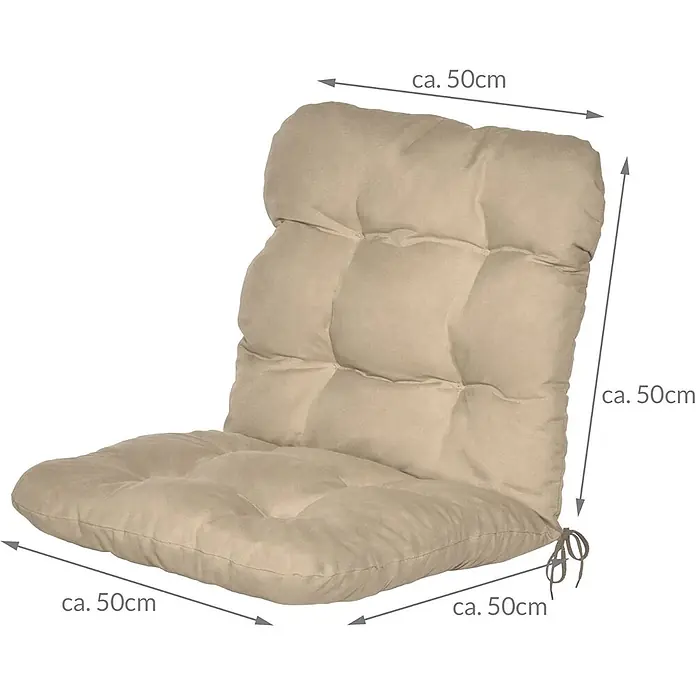 Beautissu Sitzauflage Flair NL - Niederlehner, 6 Stk., Polyester, Natur - Beiges, gestepptes Stuhlkissen mit Bändern, ca. 50x50 cm Sitzfläche und 50 cm Rückenhöhe.