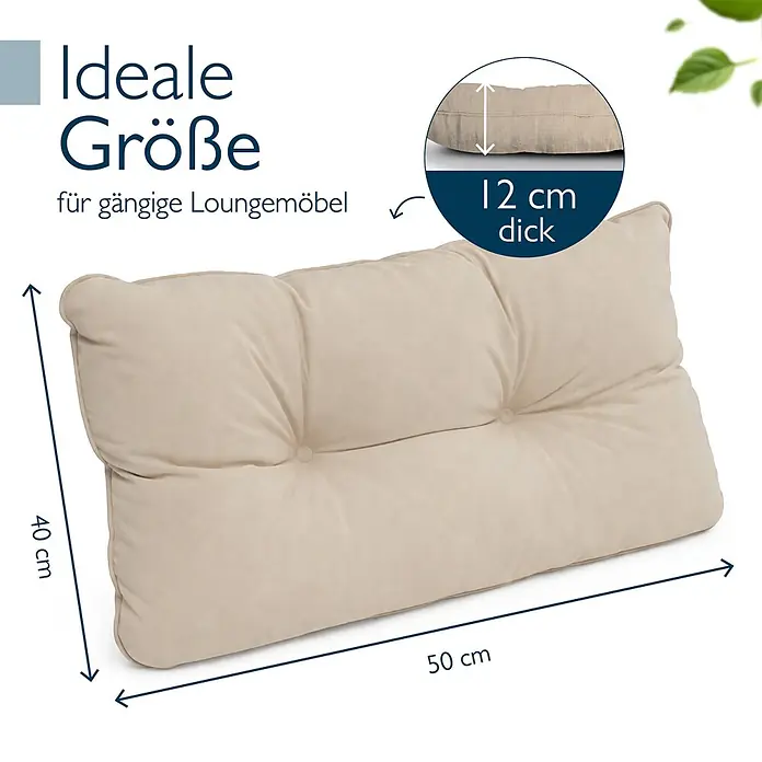 Beautissu Sitzauflage Flair LK - Outdoor Lounge, 1 Stk., Polyester, Natur - Beiges, getuftetes Rechteckkissen, 50x40x12 cm, ideal für Loungemöbel.