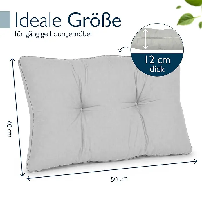 Beautissu Sitzauflage XLuna - Outdoor Lounge, 1 Stk., Polyester, Hellgrau - Hellgraues getuftetes Loungekissen, 50x40 cm und 12 cm dick, ideal für Loungemöbel.