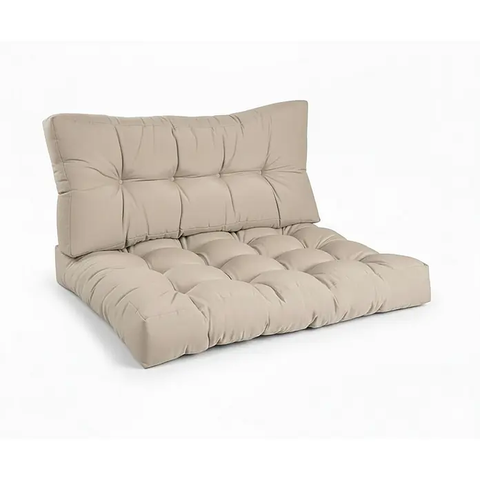 Beautissu Sitzauflage Eco Style - Europalette, 1 Stk., Polyester, Beige - Beiges, gestepptes zweiteiliges Sitzkissen-Set mit Rücken- und Sitzkissen.
