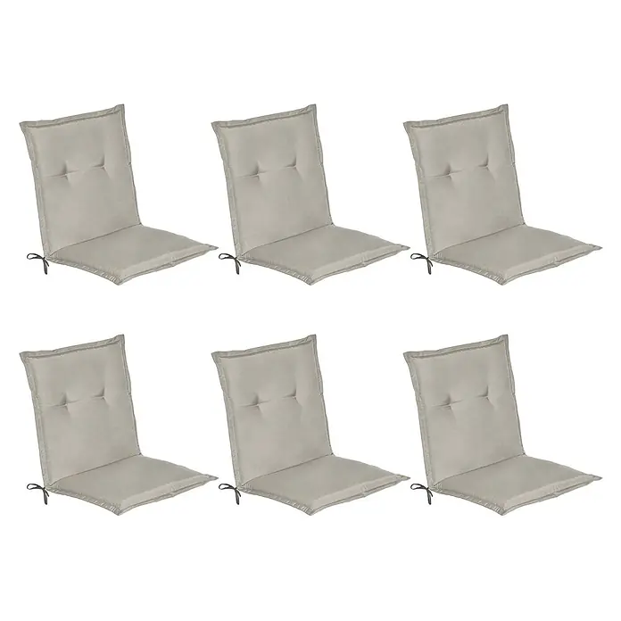Beautissu Sitzauflage Loft NL - Niederlehner, 6 Stk., L x B x H: 100 x 6 x 50 cm, Polyester, Hellgrau - Set aus sechs hellgrauen Stuhlkissen mit Steppung und Bändern.