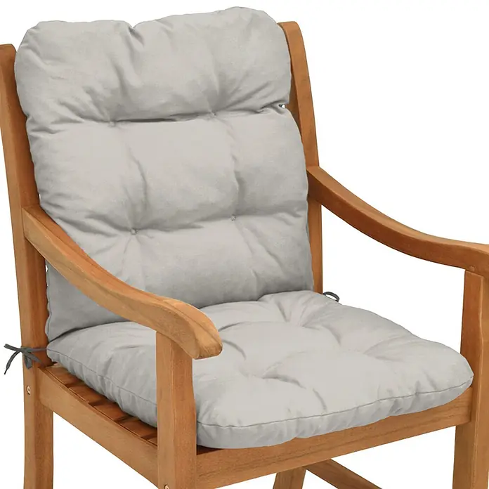Beautissu Sitzauflage Flair NL - Niederlehner, 4 Stk., L x B x H: 100 x 50 x 8 cm, Polyester, Hellgrau - Hellgraues, gestepptes Stuhlkissen-Set mit Bändern für Holzarmlehnstuhl.