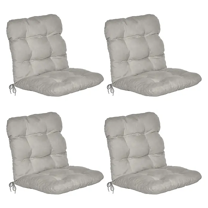 Beautissu Sitzauflage Flair NL - Niederlehner, 4 Stk., L x B x H: 100 x 50 x 8 cm, Polyester, Hellgrau - Vier graue, getuftete Stuhlkissen mit Bindebändern.