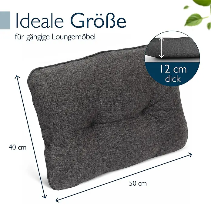 Beautissu Sitzauflage Beauflair - Outdoor Lounge, 1 Stk., L x B x H: 50 x 12 x 40 cm, Polyester, Graphitgrau - Dunkelgraues, getuftetes Lounge-Kissen, 50x40x12 cm, ideal für Loungemöbel.