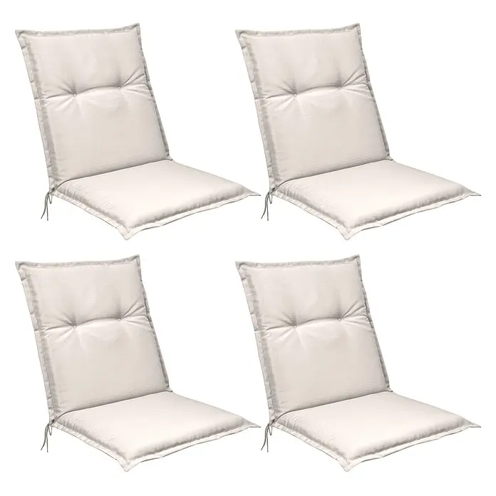 Beautissu Sitzauflage Base NL - Niederlehner, 4 Stk., L x B x H: 100 x 50 x 6 cm, Polyester, Natur - Vier hellfarbige Gartenstuhlauflagen mit getufteten Rückenlehnen und Bändern.