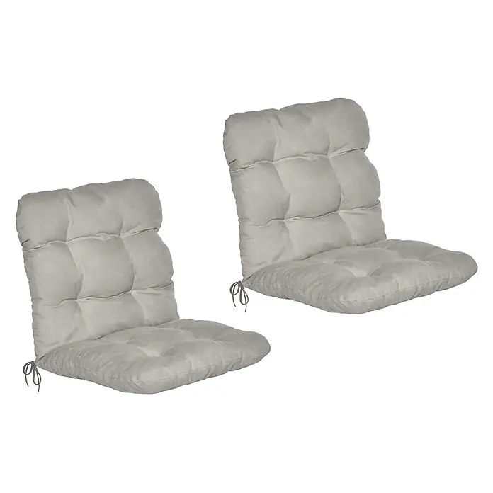 Beautissu Sitzauflage Flair NL - Niederlehner, 2 Stk., L x B x H: 100 x 50 x 8 cm, Polyester, Hellgrau - Zwei graue, gesteppte Stuhlkissen, jeweils mit Bändern zur Befestigung.