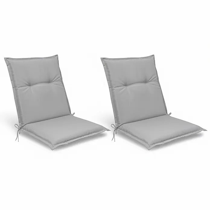Beautissu Sitzauflage Base NL - Niederlehner, 2 Stk., L x B x H: 100 x 50 x 6 cm, Polyester, Hellgrau - Zwei hellgraue, getuftete Stuhlkissen mit Bindebändern.
