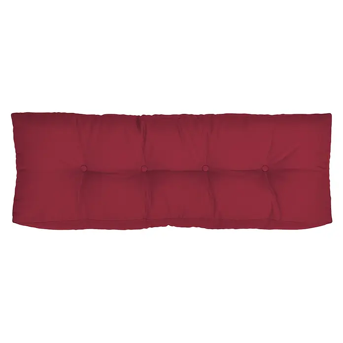 Beautissu Sitzauflage ECO Elements - Europalette, 1 Stk., L x B x H: 120 x 40 x 10 cm, Polyester, Rot - Rotes, getuftetes, rechteckiges Kissen mit vier Zierknöpfen.