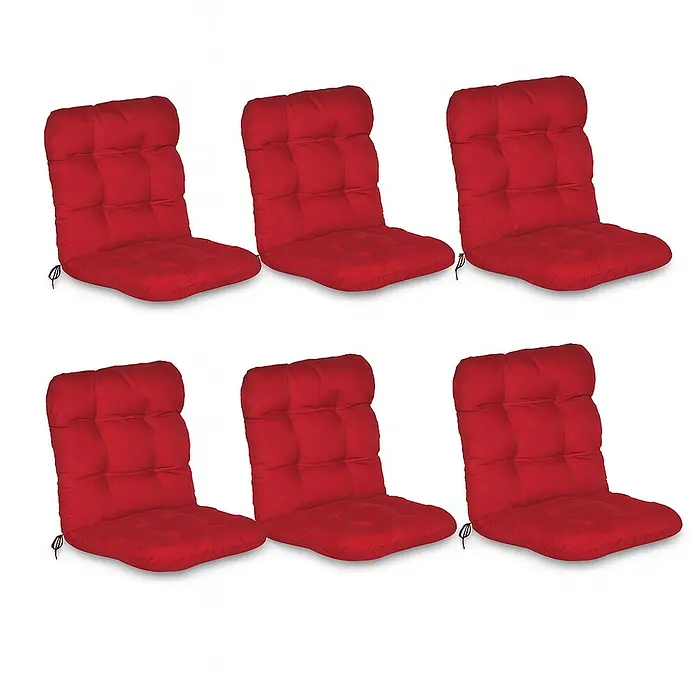 Beautissu Sitzauflage Flair NL - Niederlehner, 6 Stk., L x B x H: 100 x 50 x 8 cm, Polyester, Rot - Set aus sechs roten, gesteppten Stuhlkissen mit Bändern für Garten- oder Esszimmerstühle.