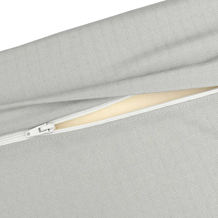 Beautissu Sitzauflage ECO Elements - Europalette, 2 Stk., Polyester, Hellgrau - Hellgrauer Webstoff mit teilweise geöffnetem Reißverschluss, der gelben Schaumstoff zeigt.