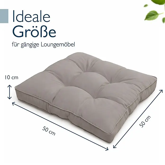 Beautissu Sitzauflage Flair LK - Outdoor Lounge, 1 Stk., Polyester, Hellgrau - Helles graues getuftetes Sitzkissen, 50x50x10 cm, ideal für Loungemöbel.