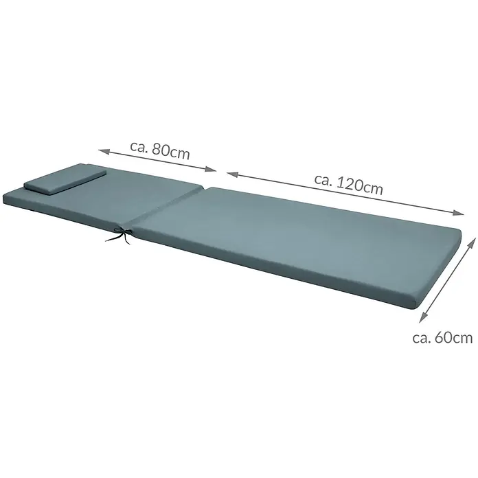 Beautissu Liegenauflage Loft RL - Rollliege, 1 Stk., L x B x H: 200 x 60 x 5 cm, Polyester, Taubenblau - Faltbare blau-graue Sonnenliegenauflage mit Kopfstütze, ca. 200 cm Länge, 60 cm Breite.