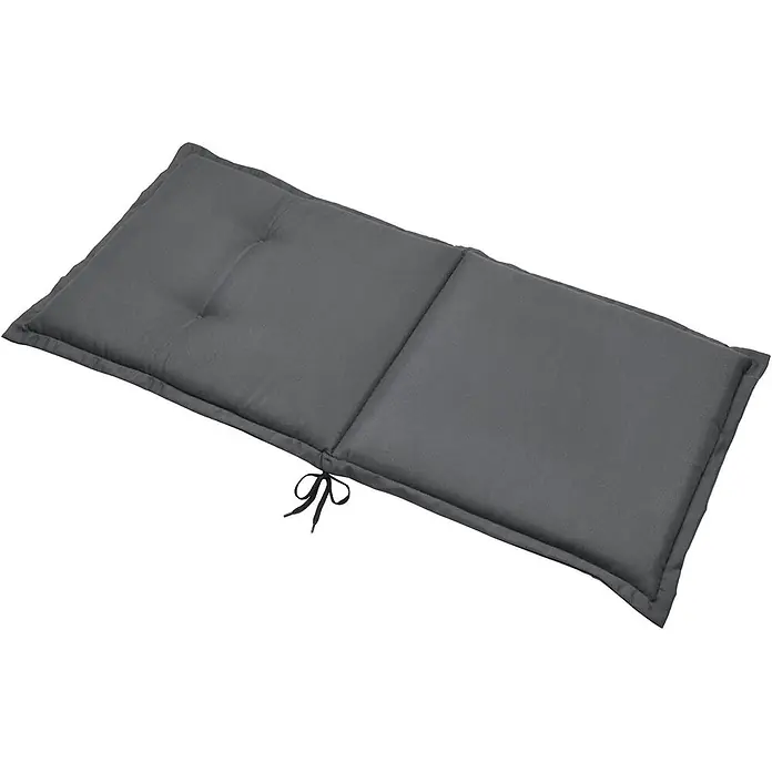 Beautissu Sitzauflage Loft Nl - Niederlehner, 2 Stk., Polyester, Graphitgrau - Dunkelgraues, rechteckiges Outdoor-Kissen mit zwei Abschnitten, Knopfheftung auf einer Hälfte und Befestigungsbändern.